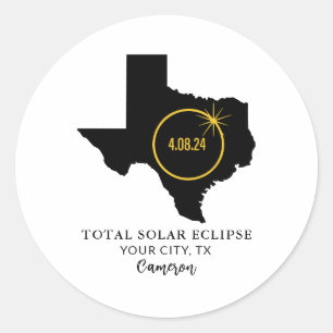 Sticker Rond Total Solar Eclipse 2024 Nom personnalisé, City Te