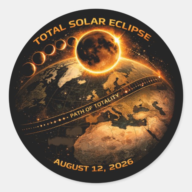 Sticker Rond Total Solar Eclipse 2026 Path of Totality (Devant)