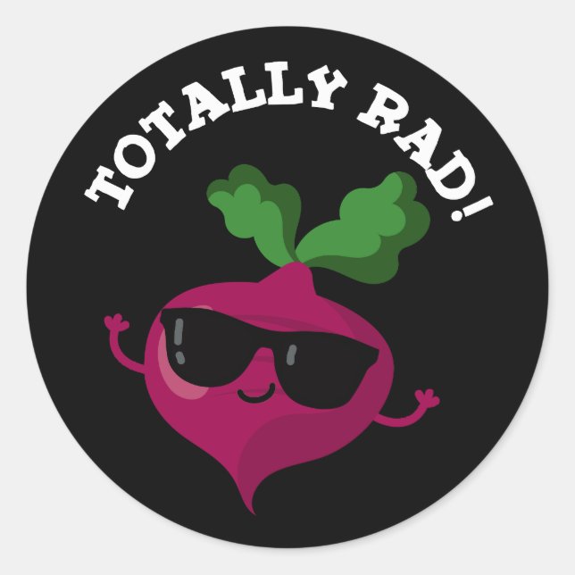Sticker Rond Totalement Rad Funny Veggie Radish Pun Dark BG (Devant)