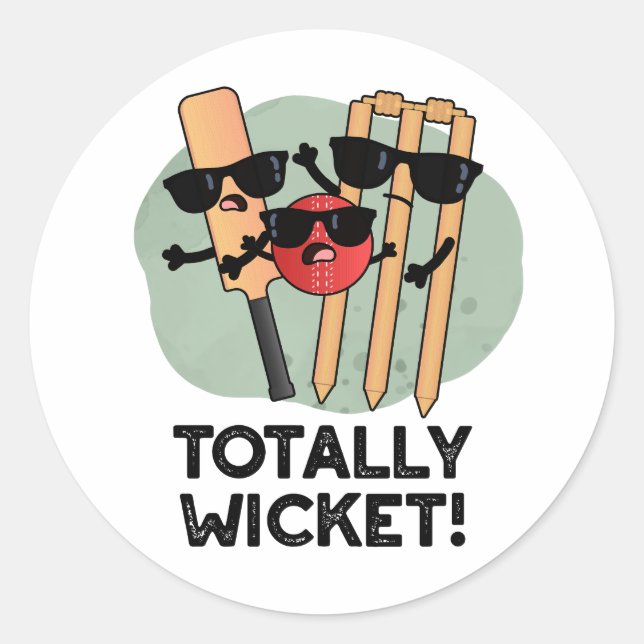 Sticker Rond Totalement Wicket Funny Sports Cricket Pun (Devant)