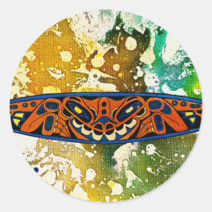 Sticker Rond Totem d'Athabascan par Michael Moffa