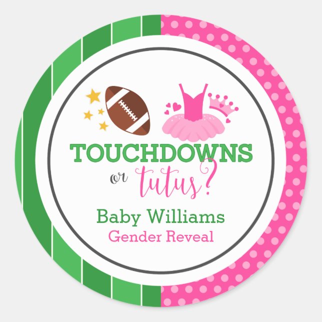 Sticker Rond Touchdowns ou Tutus Genre Reveal Party (Devant)