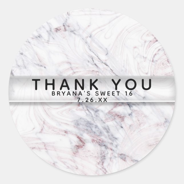 Sticker Rond Touche de Rose blanc & gris marbre Swirl Chic Part (Devant)