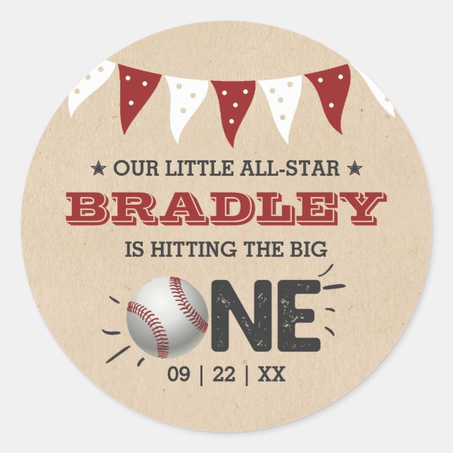 Sticker Rond Toucher Le Grand | Baseball 1er anniversaire (Devant)