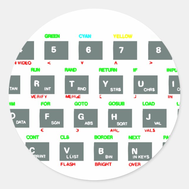 Sticker Rond Touches de clavier de spectre Sinclair ZX (Devant)