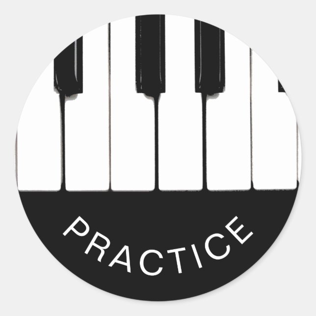 Sticker Rond Touches de piano, "PRATIQUE" (Devant)