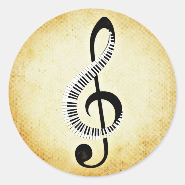 Sticker Rond Touches de piano sur un Clef de musique (Devant)