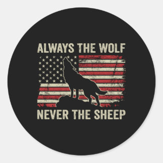 Sticker Rond Toujours Le Loup Jamais Le Mouton Usa Drapeau Sur 