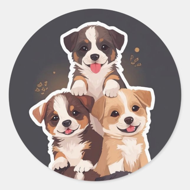 Sticker Rond Tour des marionnettes - Art animal de compagnie mi (Devant)