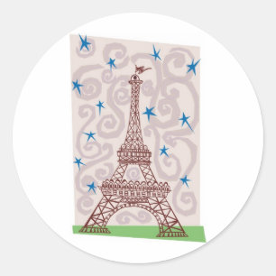 Sticker Rond Tour Eiffel avec perles et étoiles