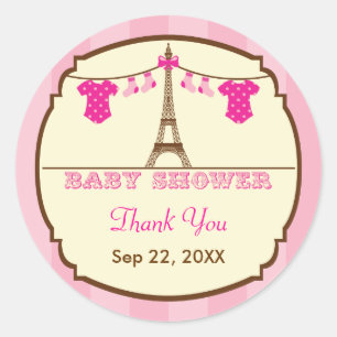 Sticker Rond Tour Eiffel Baby shower jumeau français Favoriser 