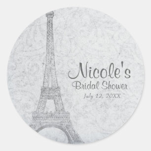 Sticker Rond Tour Eiffel de Paris Mariage Vintage Élégant Favor