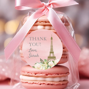 Sticker Rond Tour Eiffel en or rose pour anniversaire Merci