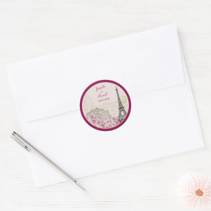 Sticker Rond Tour Eiffel Fleurs Vintage Bourgogne Or Rose