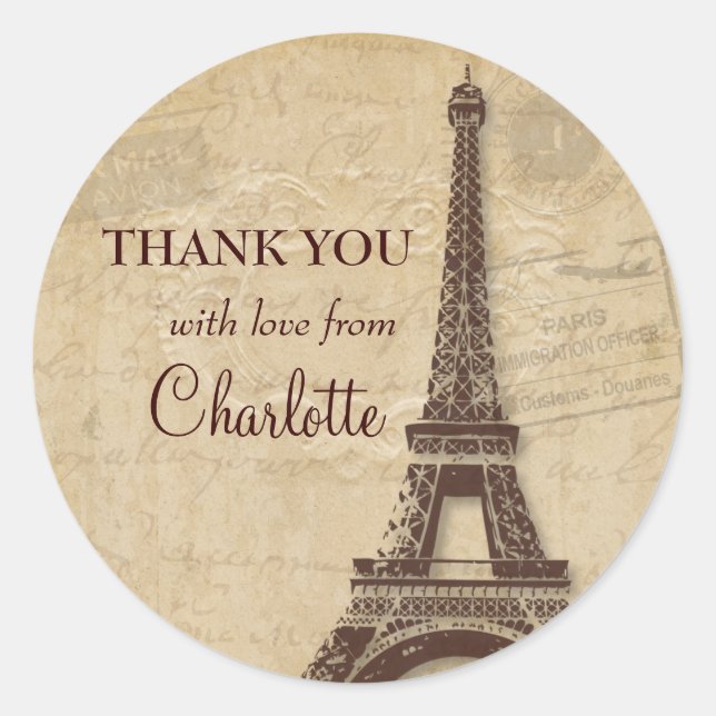 Sticker Rond Tour Eiffel Merci Fête des mariées parisien (Devant)