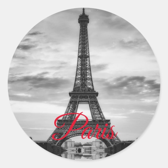 Sticker Rond Tour Eiffel Noir Blanc Paris Voyage en Europe (Devant)