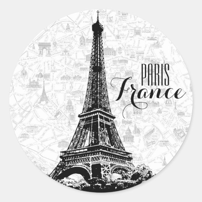 Sticker Rond Tour Eiffel noir et blanc (Devant)
