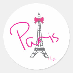 Sticker Rond Tour Eiffel Paris avec arc rose