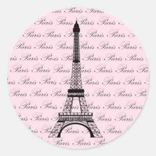 Sticker Rond Tour Eiffel Paris rose et noir