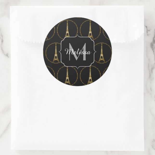 Sticker Rond Tour Eiffel parties scintillant or scintille Monog (Sac)