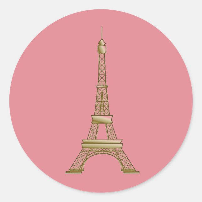 Sticker Rond Tour Eiffel Rose et Or de Paris (Devant)