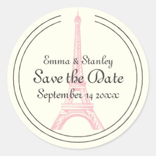Sticker Rond Tour Eiffel rose mariage Paris Enregistrer la date