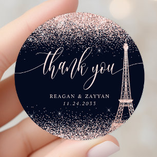 Sticker Rond Tour Eiffel Rose Merci Mariage or Paris