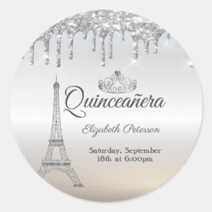 Sticker Rond Tour Eiffel, Tiara, Dérivés en argent Quinceañera