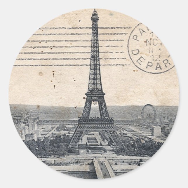 Sticker Rond Tour Eiffel vintage (Devant)