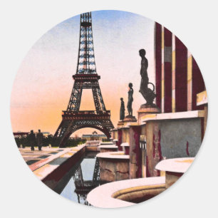 Sticker Rond Tour Eiffel Vintage Oiseaux colorés Vue oeil