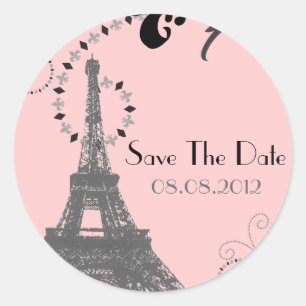 Sticker Rond Tour Vintage romantique de eiffel Paris Mariage