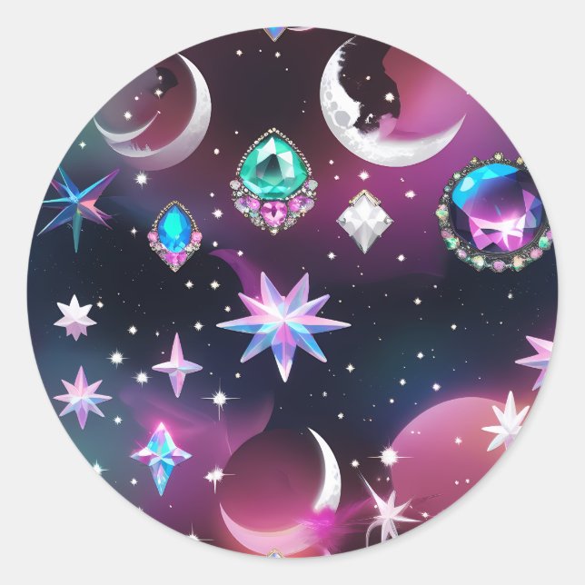 Sticker Rond Tourmaline Opal Celestial Moon Luxury Aesthetic (Devant)