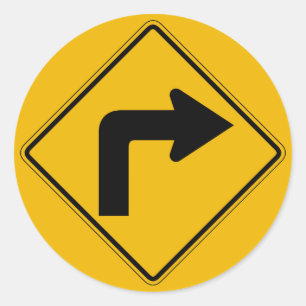 Sticker Rond Tourne à droite, Signal d'avertissement de trafic,