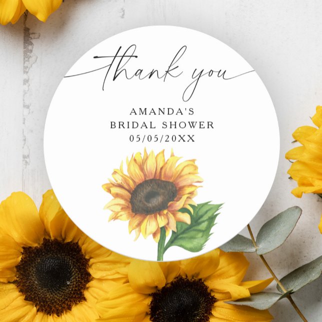 Sticker Rond Tournesol aquarelle, merci pour la fête de mariage (Créateur téléchargé)