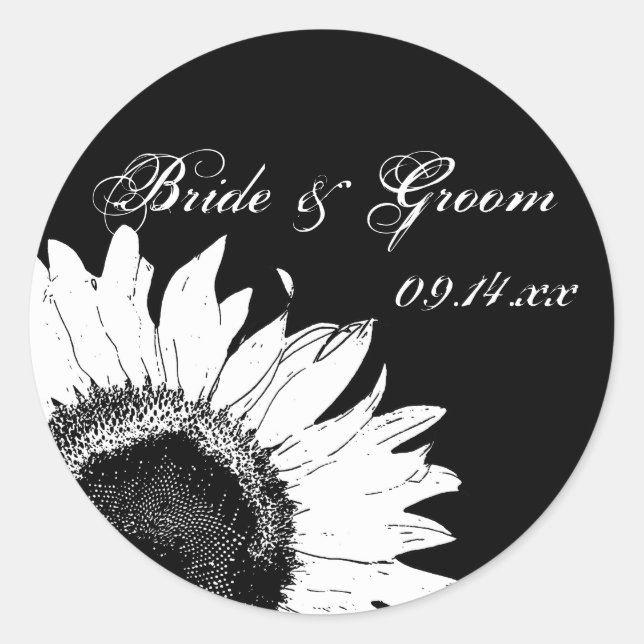 Sticker Rond Tournesol blanc sur les sceaux d'enveloppe Mariage (Devant)