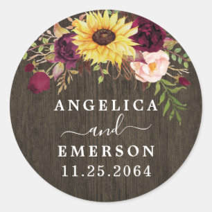 Sticker Rond Tournesol Bourgogne Roses Rouges Russe Mariage en