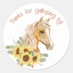 Sticker Rond Tournesol Cheval Cadeau de remerciement de fête