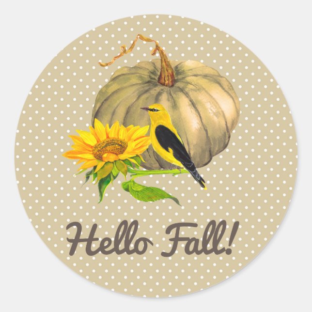 Sticker Rond Tournesol Citrouille d'automne et Finch (Devant)