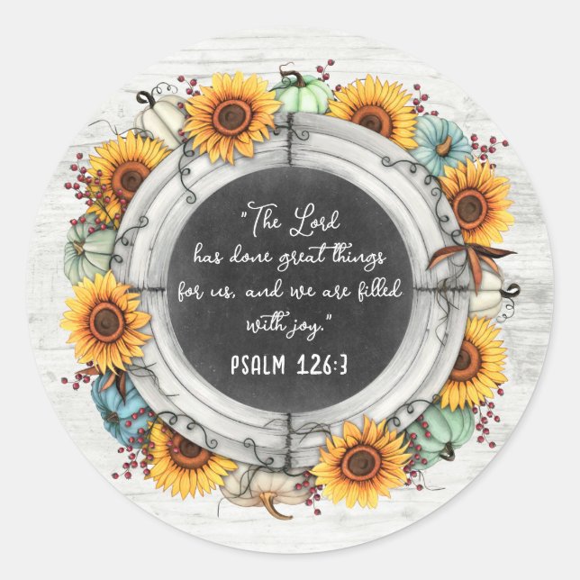 Sticker Rond Tournesol Citrouille Russe Thanksgiving Bible Vers (Devant)