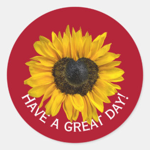 Sticker Rond Tournesol Coeur Sur Rouge