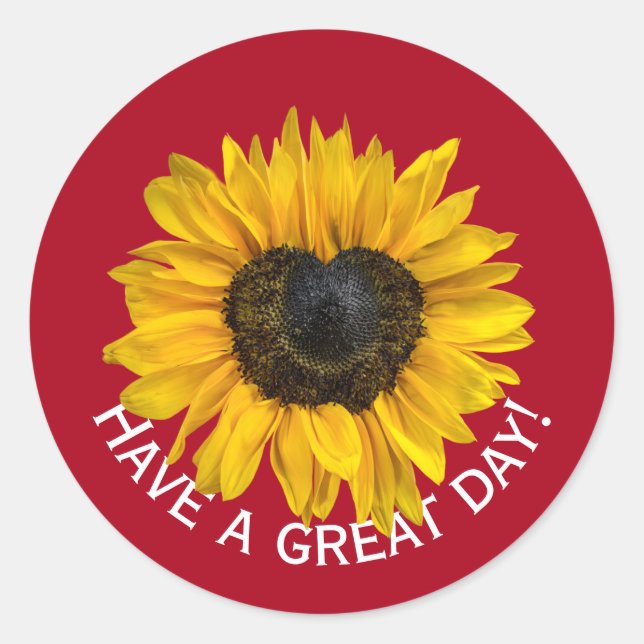 Sticker Rond Tournesol Coeur Sur Rouge (Devant)