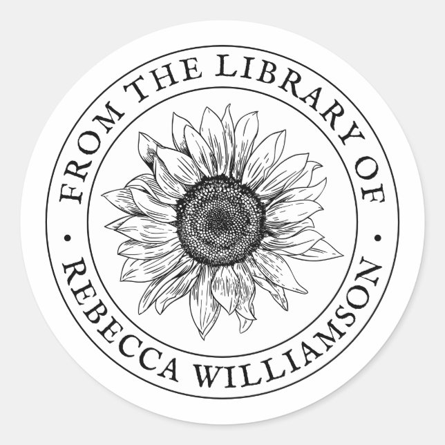 Sticker Rond Tournesol de la bibliothèque Nom personnalisé Plaq (Devant)