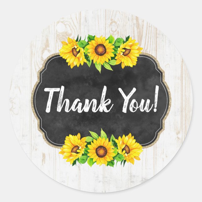 Sticker Rond Tournesol et bois rustique Merci agricole (Devant)