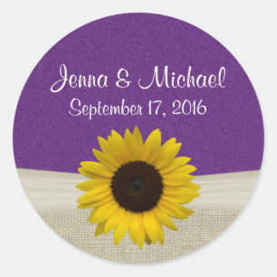 Sticker Rond Tournesol et Burlap violet