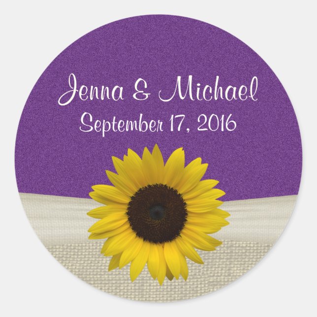 Sticker Rond Tournesol et Burlap violet (Devant)