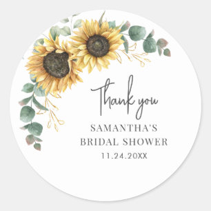 Sticker Rond Tournesol Eucalyptus Fête des mariées Florale Verd