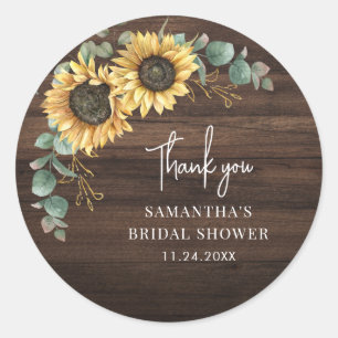 Sticker Rond Tournesol Eucalyptus Floral Mariage Rustique