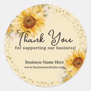 Sticker Rond Tournesol Faux Paillettes Or Mariage Entreprise