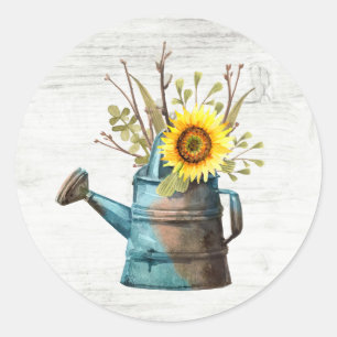 Sticker Rond Tournesol Floral & Bois rustique Cottage Vintage