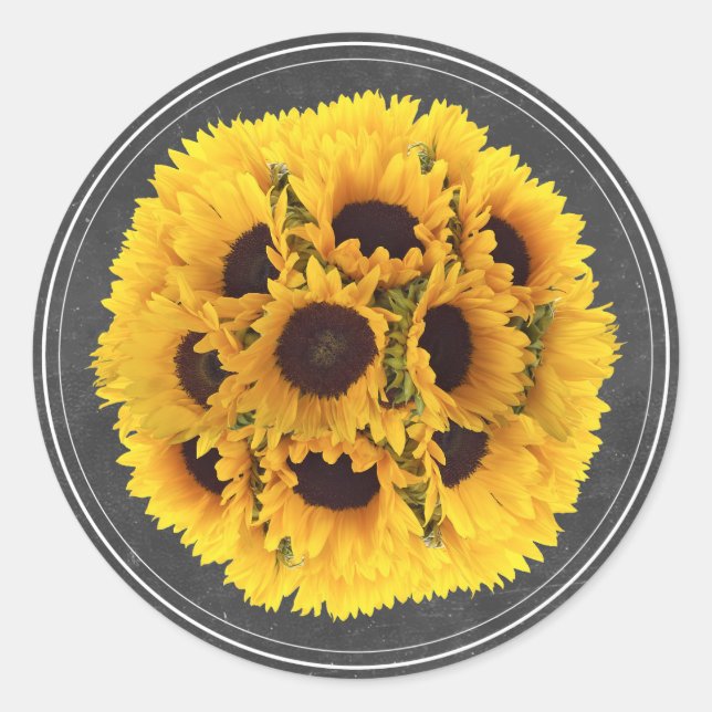 Sticker Rond Tournesol Floral Bouquet Chalkboard Rustique Maria (Devant)